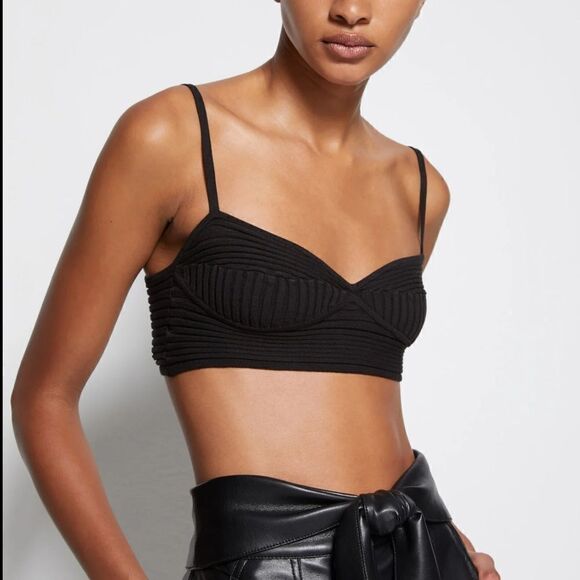 NEW Jonathan Simkhai Linden Rib Knit Bralette Black Size XS - Picture 1 of 10